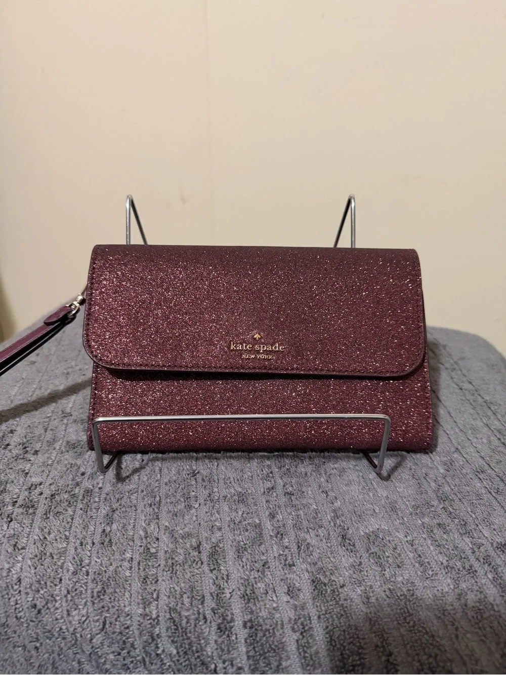 kate spade Glitter Convertible Wristlet in Plum